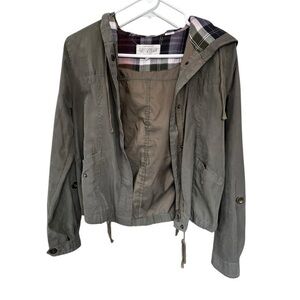 Green Hooded Jacket with Plaid Lining